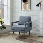 Niebieski Fotel Akcentujący Tapicerowany Szenilą | Styl Nowoczesny z Połowy XX Wieku | Ergonomiczna Poduszka | Szerokość 66 cm