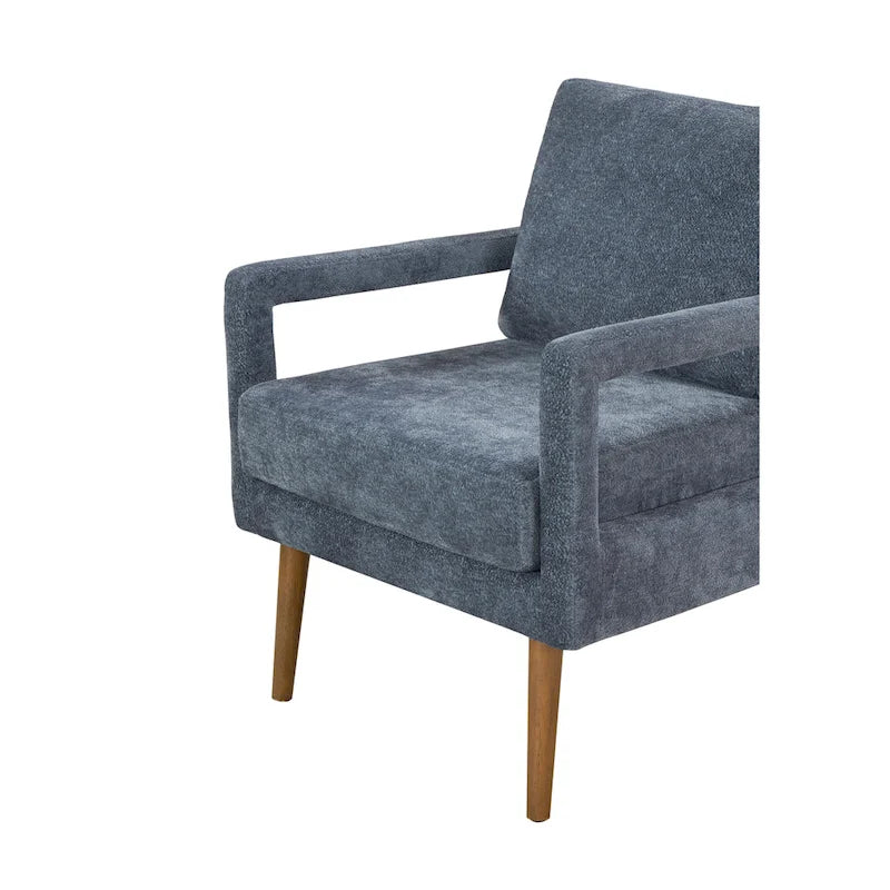 Niebieski Fotel Akcentujący Tapicerowany Szenilą | Styl Nowoczesny z Połowy XX Wieku | Ergonomiczna Poduszka | Szerokość 66 cm