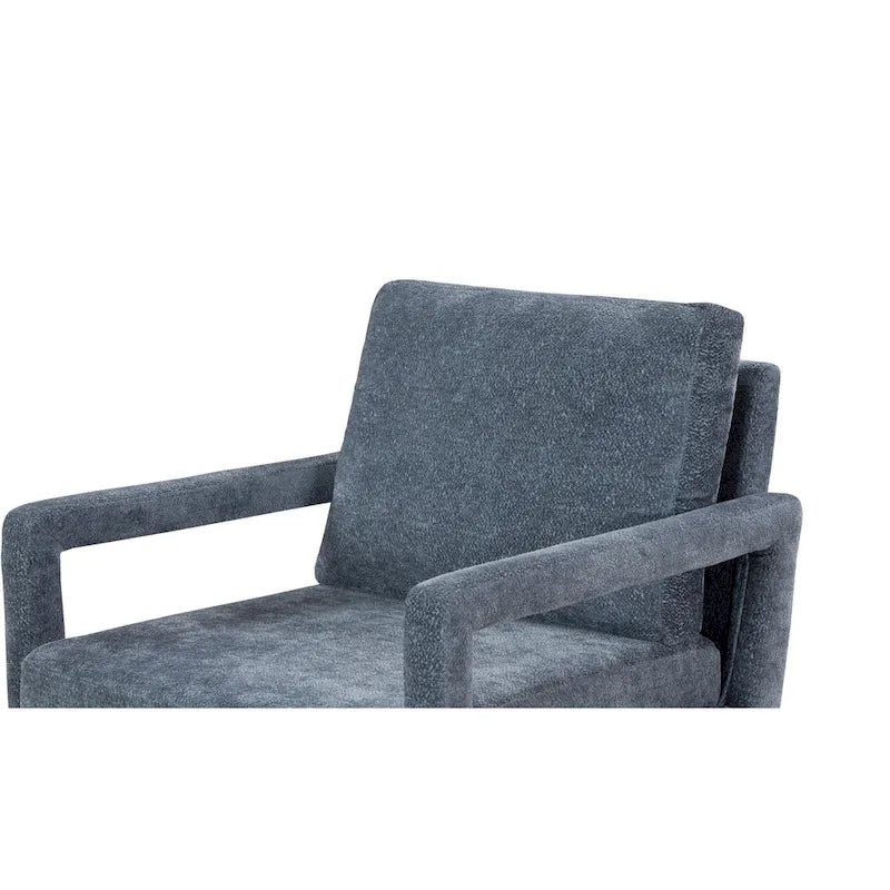 Niebieski Fotel Akcentujący Tapicerowany Szenilą | Styl Nowoczesny z Połowy XX Wieku | Ergonomiczna Poduszka | Szerokość 66 cm