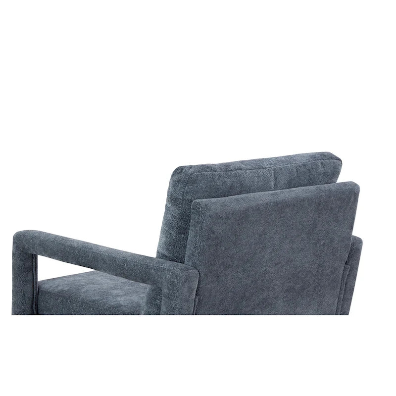 Niebieski Fotel Akcentujący Tapicerowany Szenilą | Styl Nowoczesny z Połowy XX Wieku | Ergonomiczna Poduszka | Szerokość 66 cm