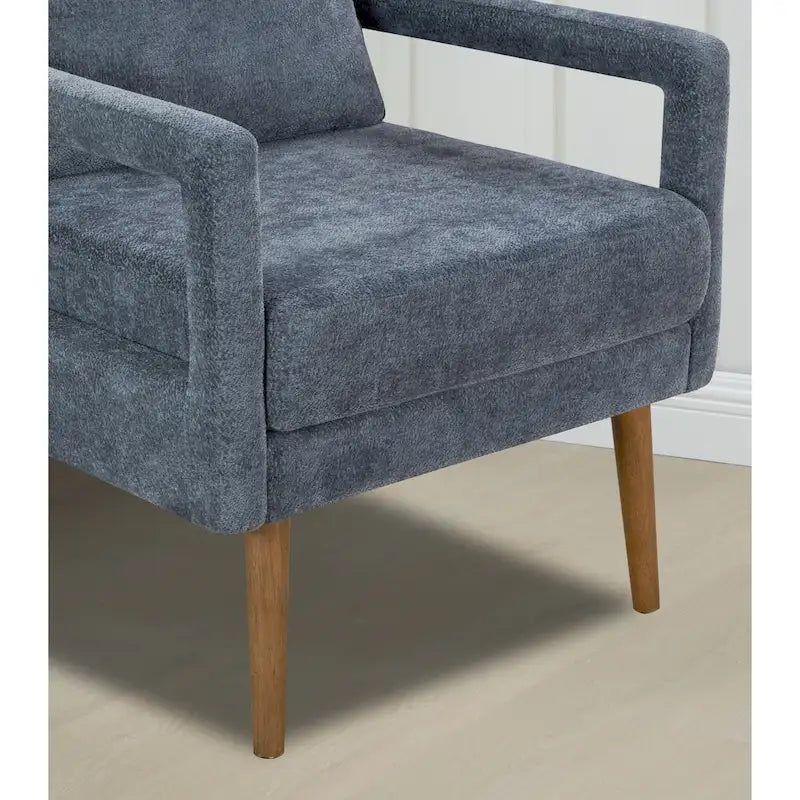 Niebieski Fotel Akcentujący Tapicerowany Szenilą | Styl Nowoczesny z Połowy XX Wieku | Ergonomiczna Poduszka | Szerokość 66 cm