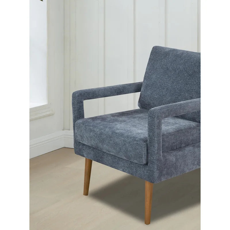 Niebieski Fotel Akcentujący Tapicerowany Szenilą | Styl Nowoczesny z Połowy XX Wieku | Ergonomiczna Poduszka | Szerokość 66 cm