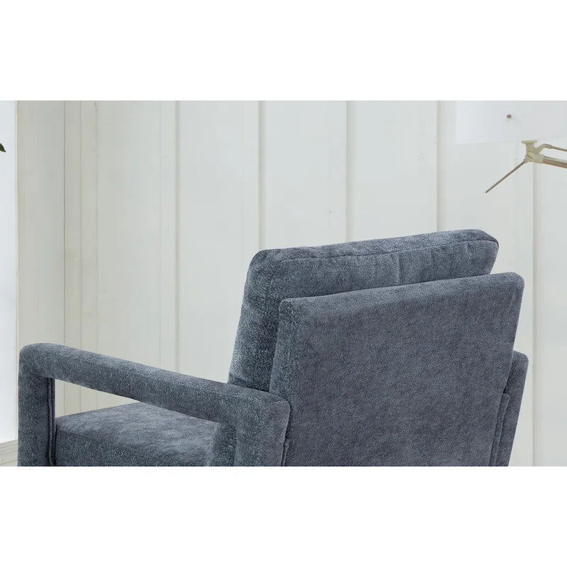 Niebieski Fotel Akcentujący Tapicerowany Szenilą | Styl Nowoczesny z Połowy XX Wieku | Ergonomiczna Poduszka | Szerokość 66 cm