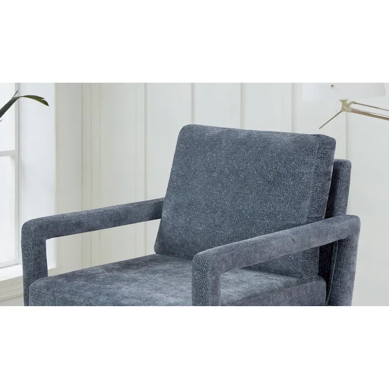 Niebieski Fotel Akcentujący Tapicerowany Szenilą | Styl Nowoczesny z Połowy XX Wieku | Ergonomiczna Poduszka | Szerokość 66 cm