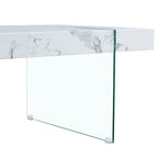 Prostokątny stolik kawowy ze szklanymi nogami, boczne stoły drewniane, stoły centralne drewniane do salonu, recepcji