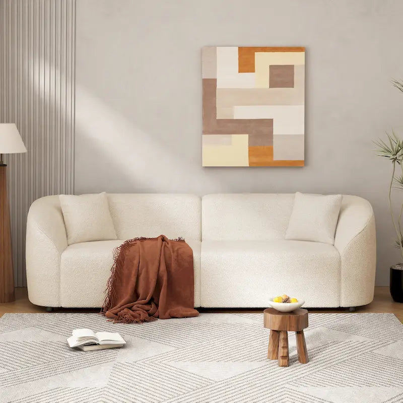 87.5 Zakrzywiona 3-osobowa sofa Boucle o rzeźbiarskim i ergonomicznym kształcie