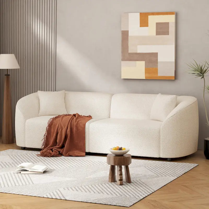 87.5 Zakrzywiona 3-osobowa sofa Boucle o rzeźbiarskim i ergonomicznym kształcie