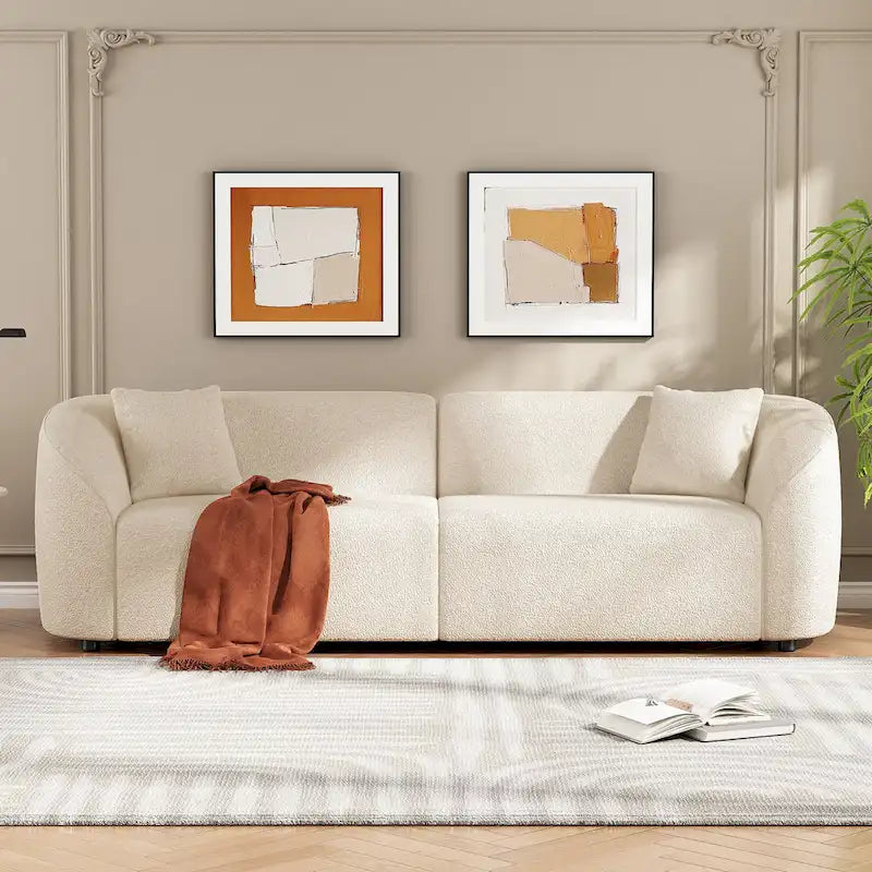 87.5 Zakrzywiona 3-osobowa sofa Boucle o rzeźbiarskim i ergonomicznym kształcie