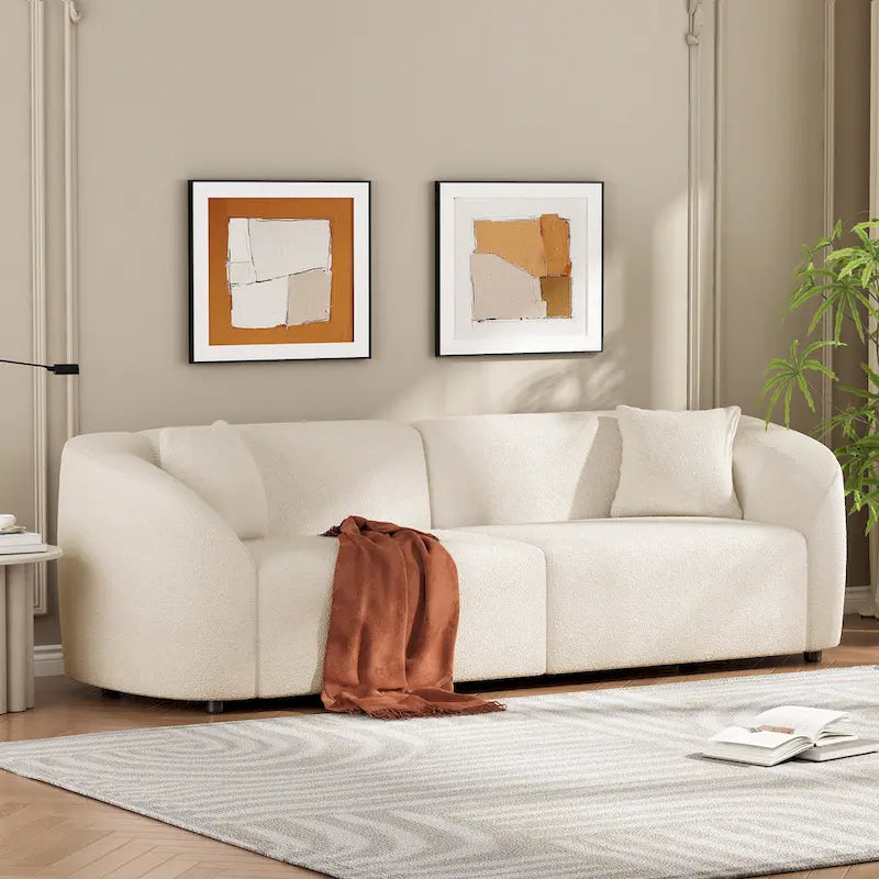 87.5 Zakrzywiona 3-osobowa sofa Boucle o rzeźbiarskim i ergonomicznym kształcie