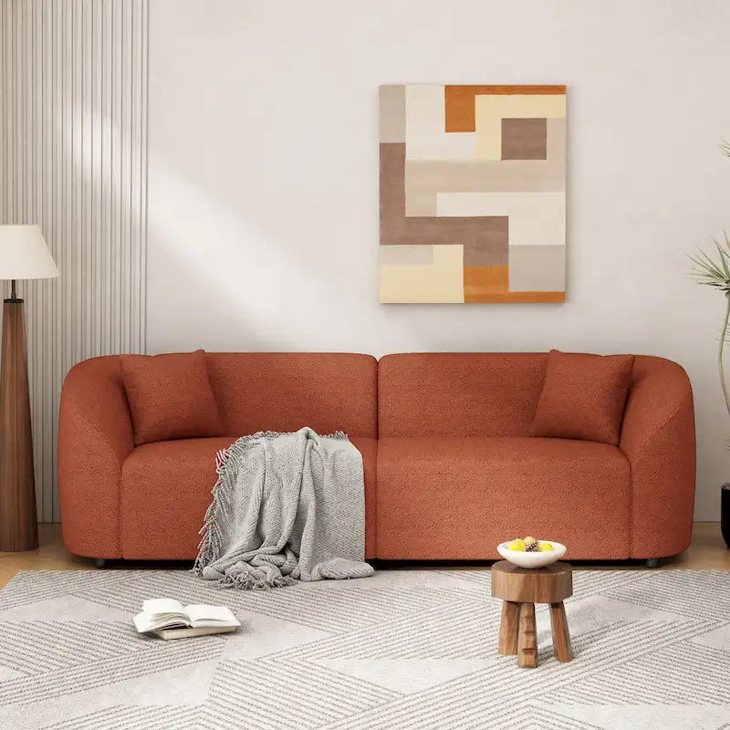 87.5 Zakrzywiona 3-osobowa sofa Boucle o rzeźbiarskim i ergonomicznym kształcie