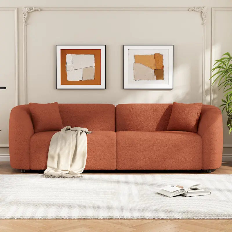 87.5 Zakrzywiona 3-osobowa sofa Boucle o rzeźbiarskim i ergonomicznym kształcie