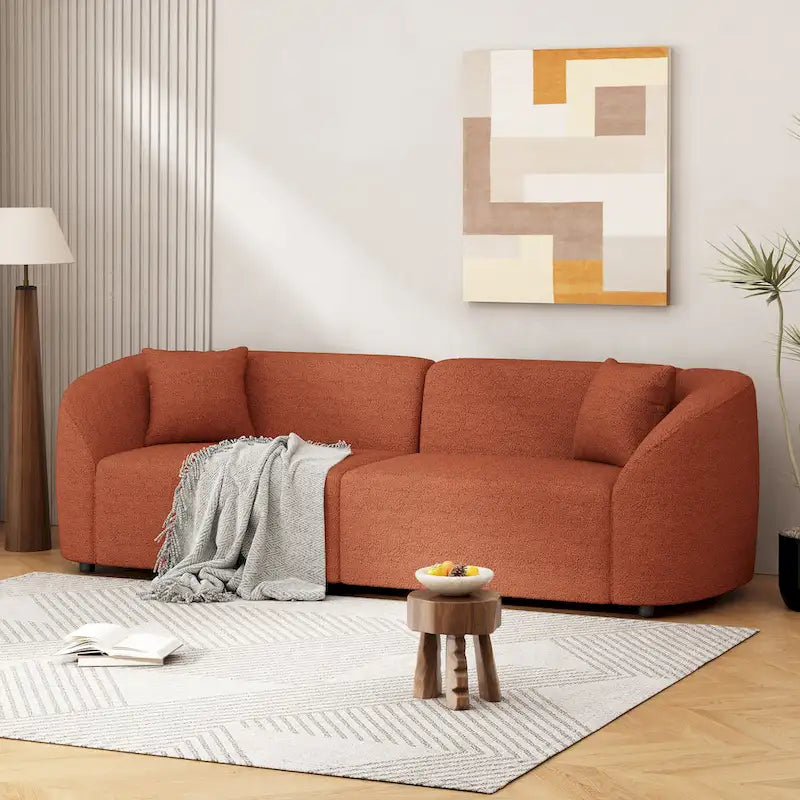 87.5 Zakrzywiona 3-osobowa sofa Boucle o rzeźbiarskim i ergonomicznym kształcie