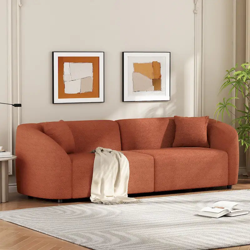 87.5 Zakrzywiona 3-osobowa sofa Boucle o rzeźbiarskim i ergonomicznym kształcie