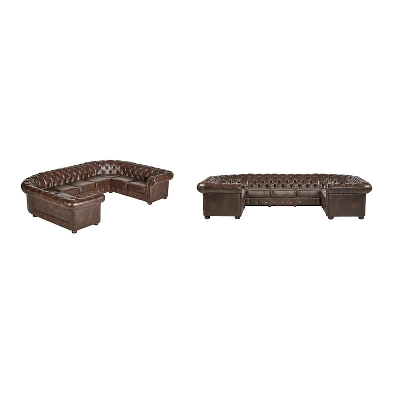 9-osobowa sofa modułowa Chesterfield w kształcie litery U | Pikowany aksamit | Kanapa do salonu