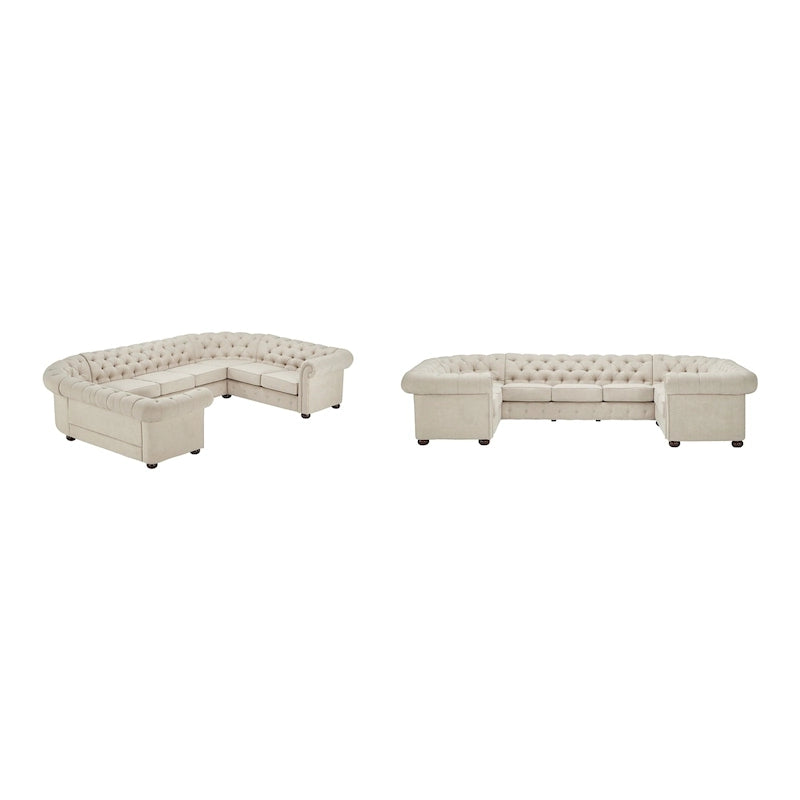 9-osobowa sofa modułowa Chesterfield w kształcie litery U | Pikowany aksamit | Kanapa do salonu