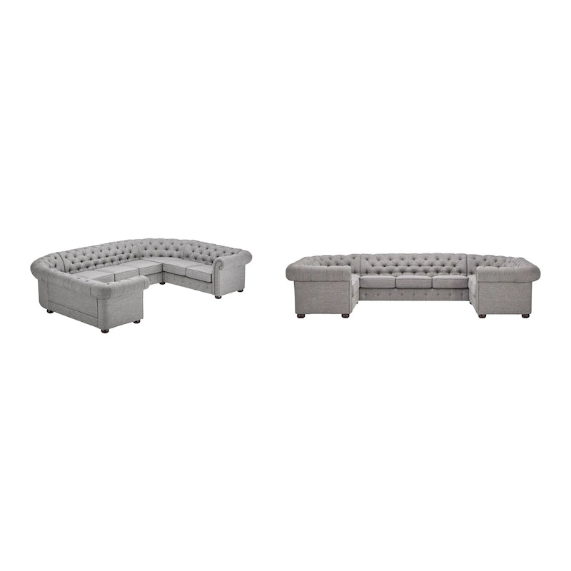 9-osobowa sofa modułowa Chesterfield w kształcie litery U | Pikowany aksamit | Kanapa do salonu