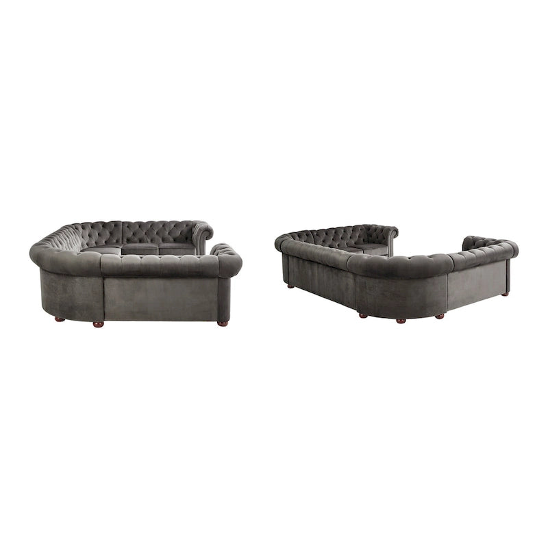9-osobowa sofa modułowa Chesterfield w kształcie litery U | Pikowany aksamit | Kanapa do salonu