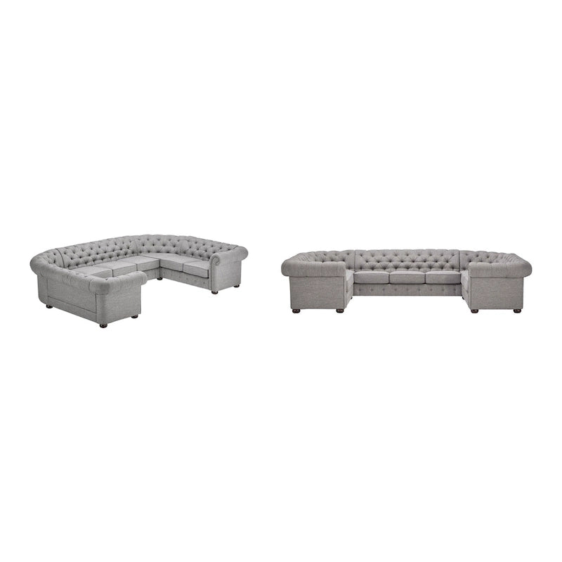 9-osobowa sofa modułowa Chesterfield w kształcie litery U | Pikowany aksamit | Kanapa do salonu