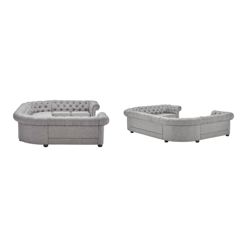 9-osobowa sofa modułowa Chesterfield w kształcie litery U | Pikowany aksamit | Kanapa do salonu