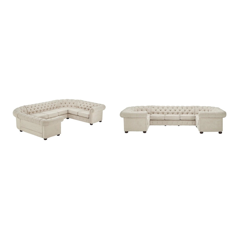 9-osobowa sofa modułowa Chesterfield w kształcie litery U | Pikowany aksamit | Kanapa do salonu