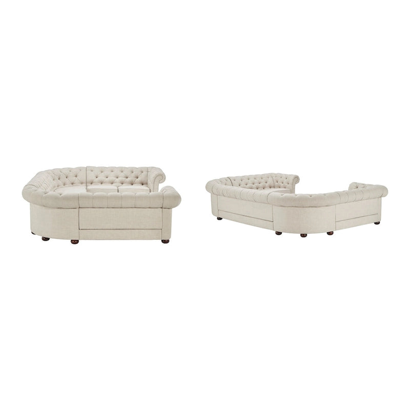 9-osobowa sofa modułowa Chesterfield w kształcie litery U | Pikowany aksamit | Kanapa do salonu