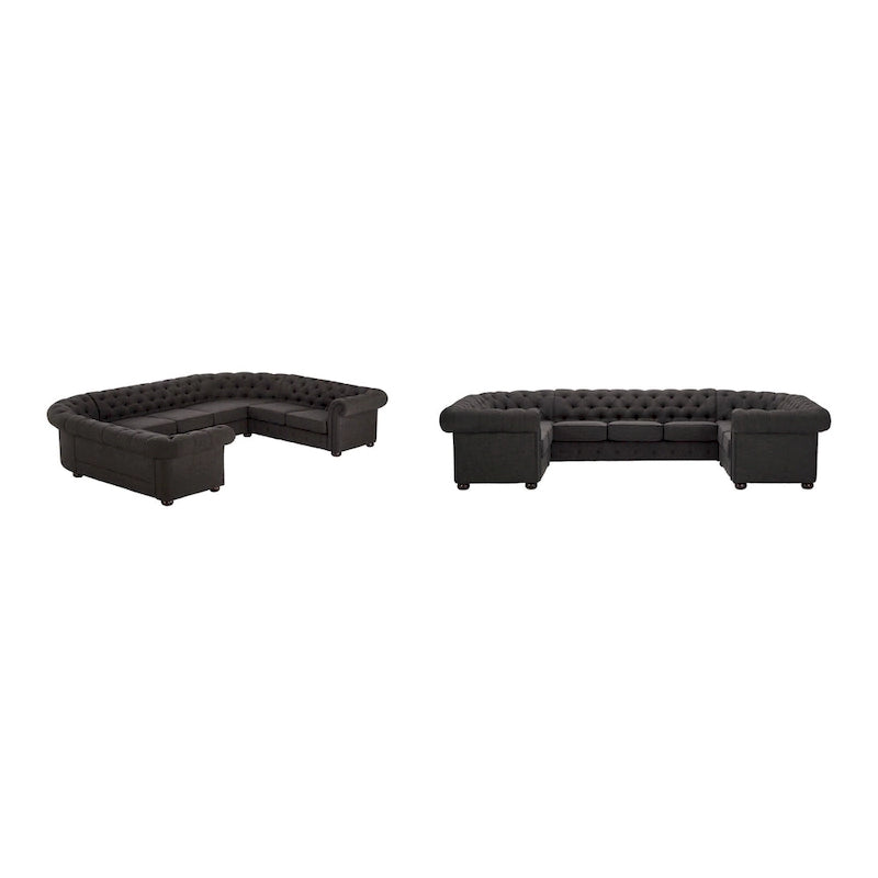9-osobowa sofa modułowa Chesterfield w kształcie litery U | Pikowany aksamit | Kanapa do salonu