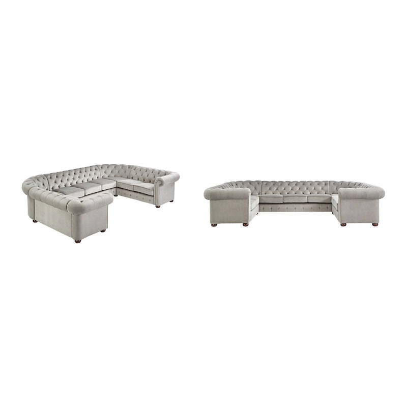9-osobowa sofa modułowa Chesterfield w kształcie litery U | Pikowany aksamit | Kanapa do salonu