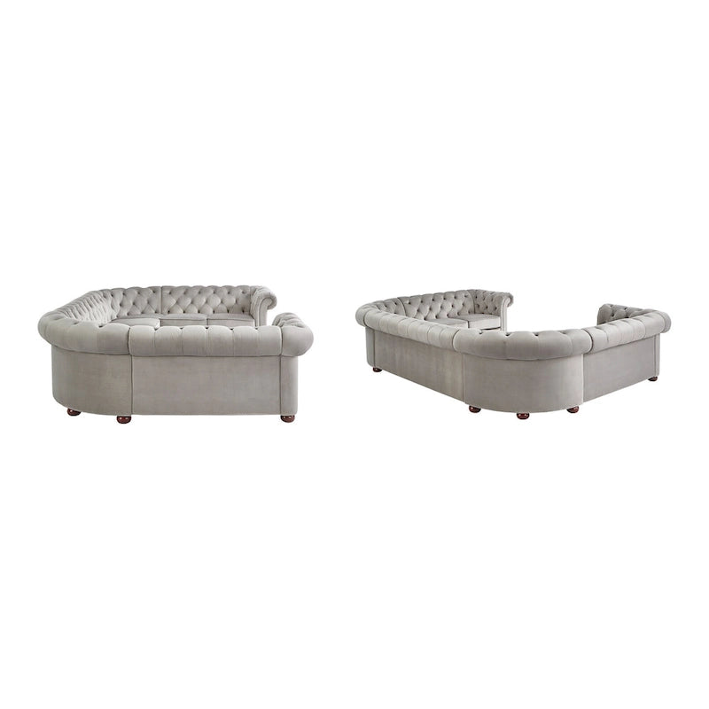 9-osobowa sofa modułowa Chesterfield w kształcie litery U | Pikowany aksamit | Kanapa do salonu
