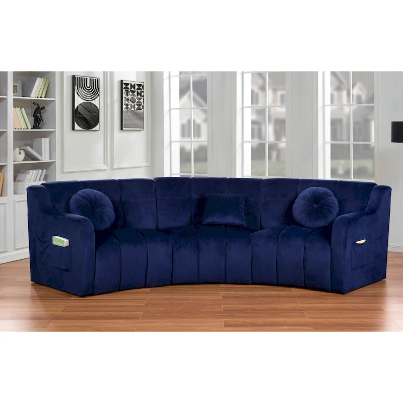 Aksamitna sofa zakrzywiona 3-osobowa Symetryczna modułowa sofa bez nóg Narożna okrągła kanapa sekcyjna - 127