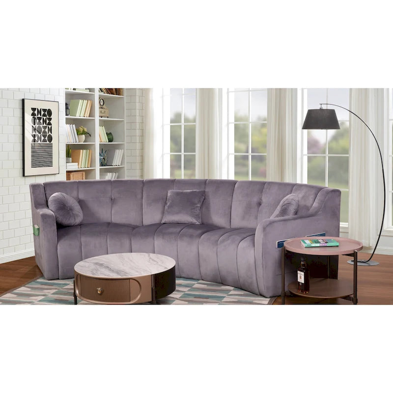 Aksamitna sofa zakrzywiona 3-osobowa Symetryczna modułowa sofa bez nóg Narożna okrągła kanapa sekcyjna - 127