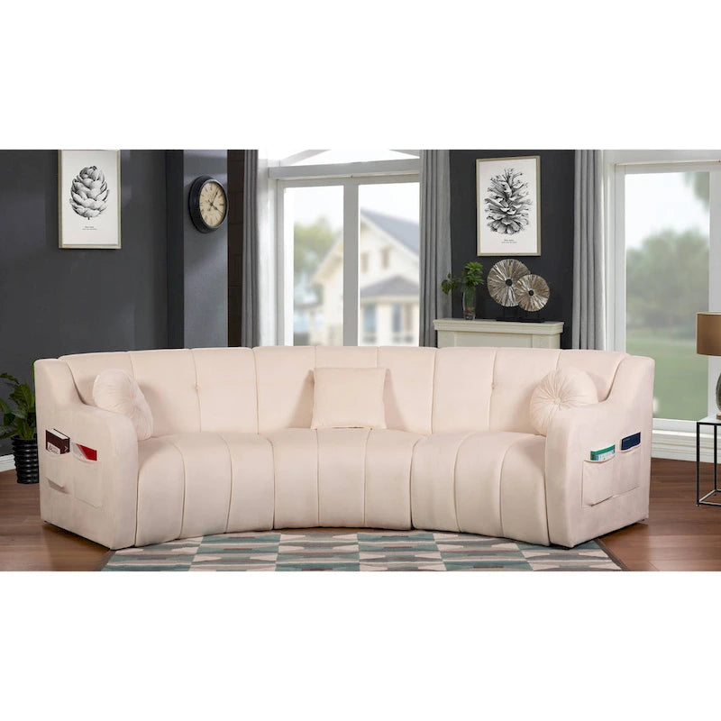 Aksamitna sofa zakrzywiona 3-osobowa Symetryczna modułowa sofa bez nóg Narożna okrągła kanapa sekcyjna - 127