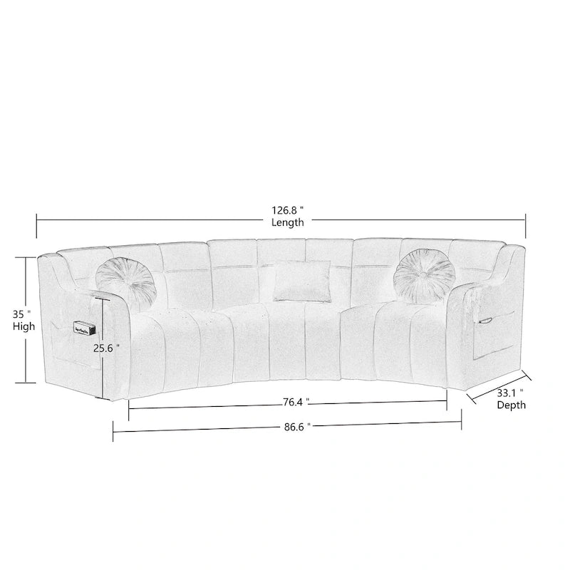Aksamitna sofa zakrzywiona 3-osobowa Symetryczna modułowa sofa bez nóg Narożna okrągła kanapa sekcyjna - 127