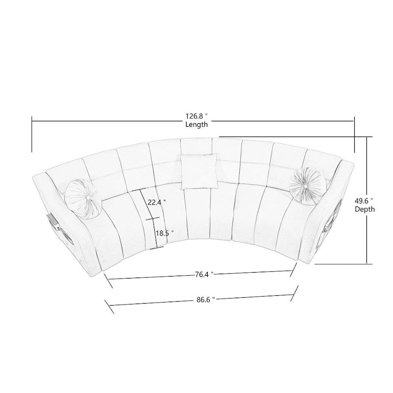 Aksamitna sofa zakrzywiona 3-osobowa Symetryczna modułowa sofa bez nóg Narożna okrągła kanapa sekcyjna - 127