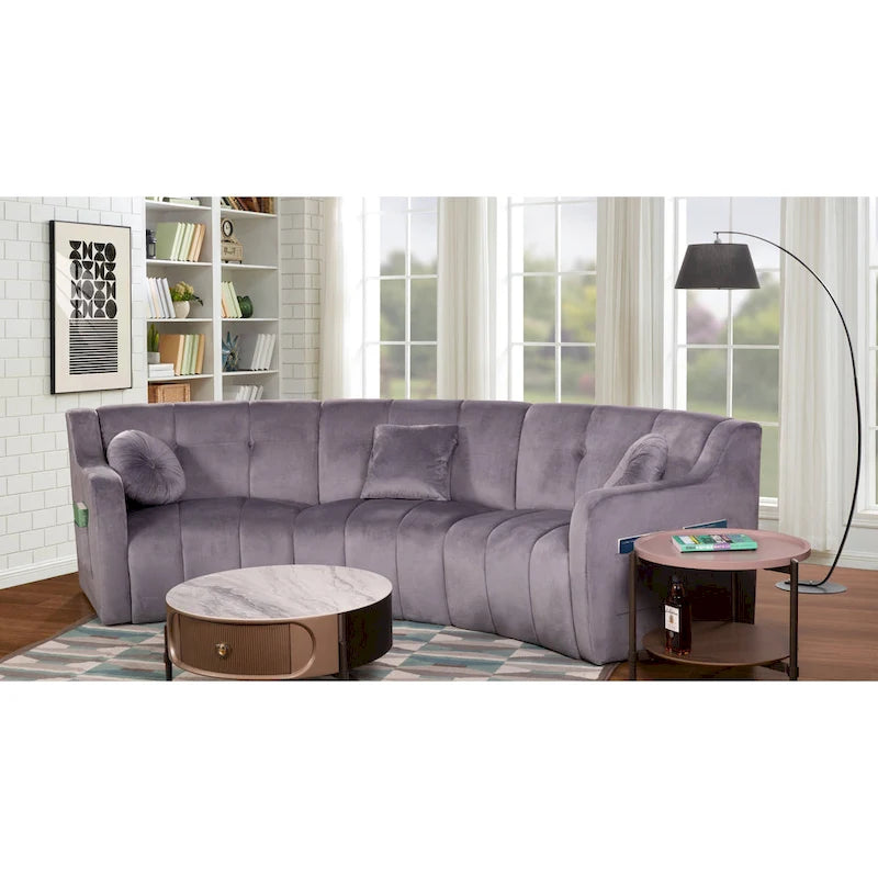 Aksamitna sofa zakrzywiona 3-osobowa Symetryczna modułowa sofa bez nóg Narożna okrągła kanapa sekcyjna - 127