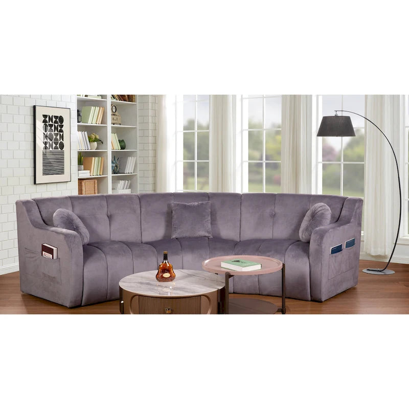 Aksamitna sofa zakrzywiona 3-osobowa Symetryczna modułowa sofa bez nóg Narożna okrągła kanapa sekcyjna - 127