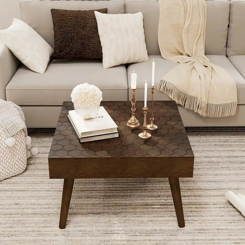Rustykalny kwadratowy stolik kawowy z litego drewna | 61x61x38,9 cm | Akcent do salonu