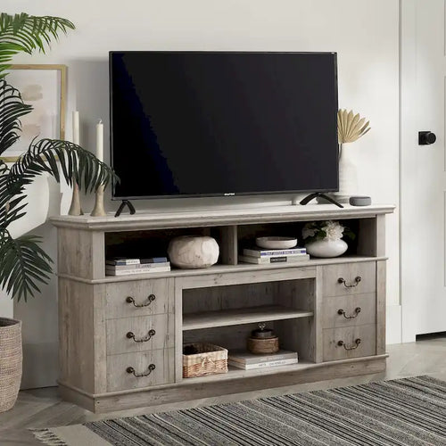 Szafka RTV w stylu retro 60W, 2 szafki i otwarte półki - 60Szer.*15,75Gł.*34,25Wys.