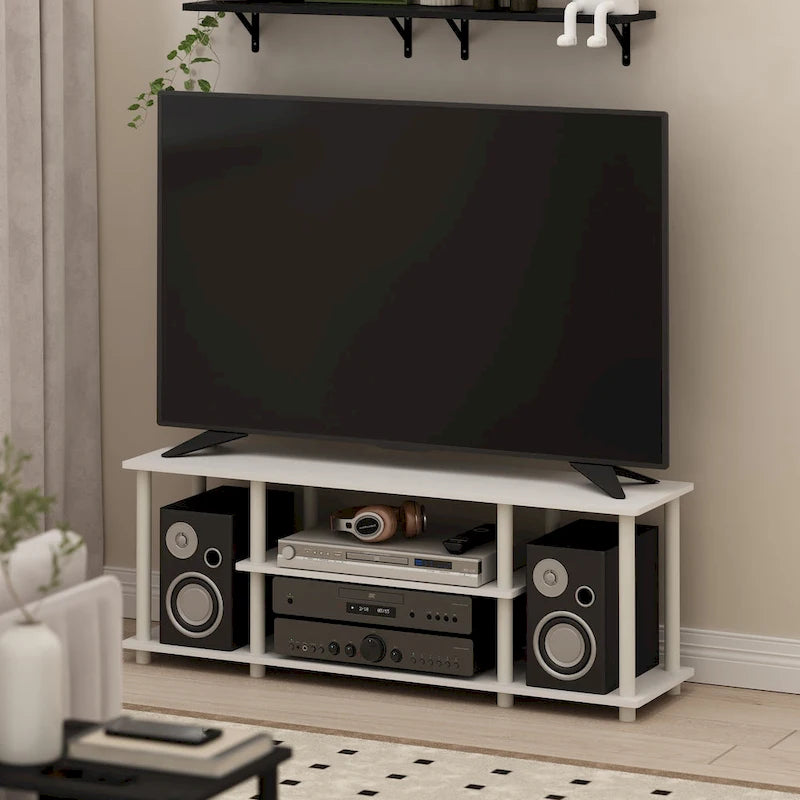 Stolik RTV 3-poziomowy bez narzędzi | Rury z recyklingu PCV i kompozytowe drewno | Montaż typu "skręć-obróć-ułóż" | 10 min