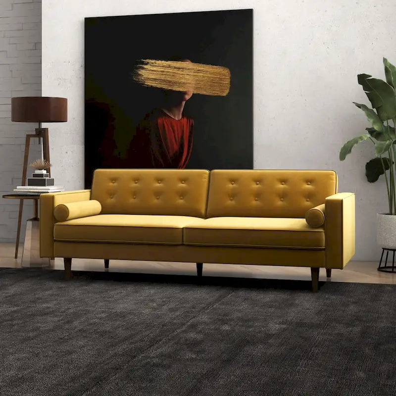 Aksamitna złota kanapa do salonu w stylu mebli Mid Century Modern Clayton