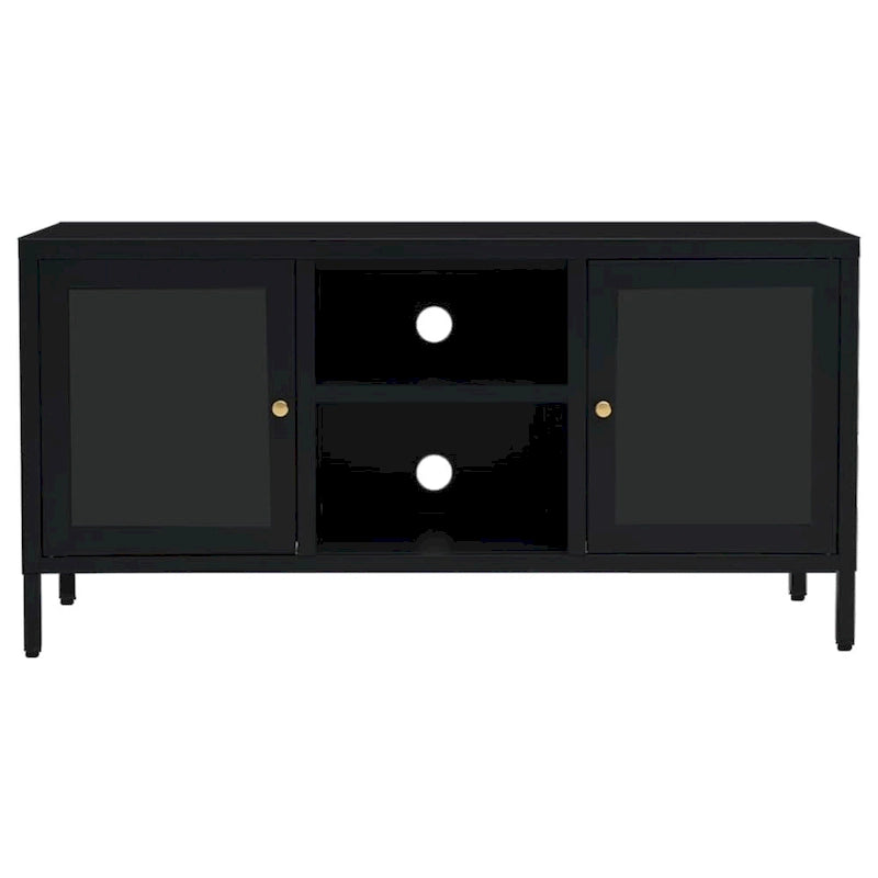 Czarna szafka RTV ze stali i szkła | 104,9x34,8x51,8 cm | Nowoczesna konsola multimedialna