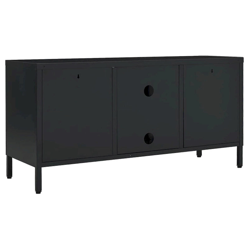 Czarna szafka RTV ze stali i szkła | 104,9x34,8x51,8 cm | Nowoczesna konsola multimedialna