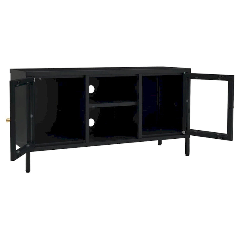 Czarna szafka RTV ze stali i szkła | 104,9x34,8x51,8 cm | Nowoczesna konsola multimedialna