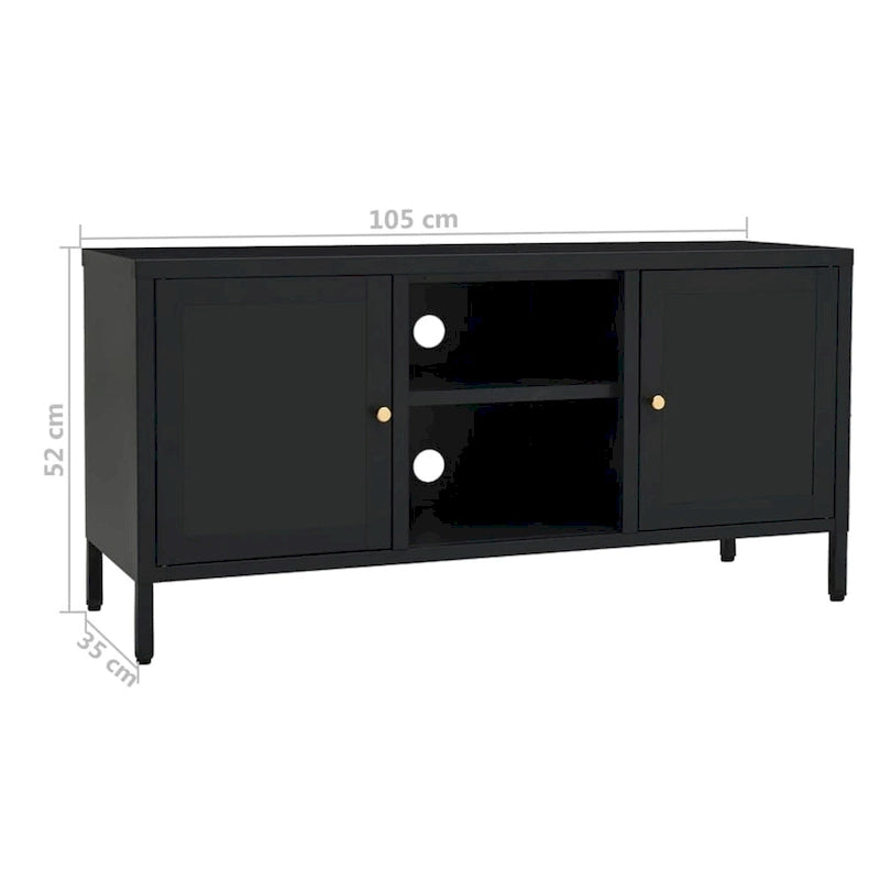 Czarna szafka RTV ze stali i szkła | 104,9x34,8x51,8 cm | Nowoczesna konsola multimedialna