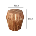 21,5-calowy, fasetowany ręcznie wykonany stolik boczny z drewna mango z ośmiokątnym blatem, naturalny brąz - 16L x 16W x 21,5H