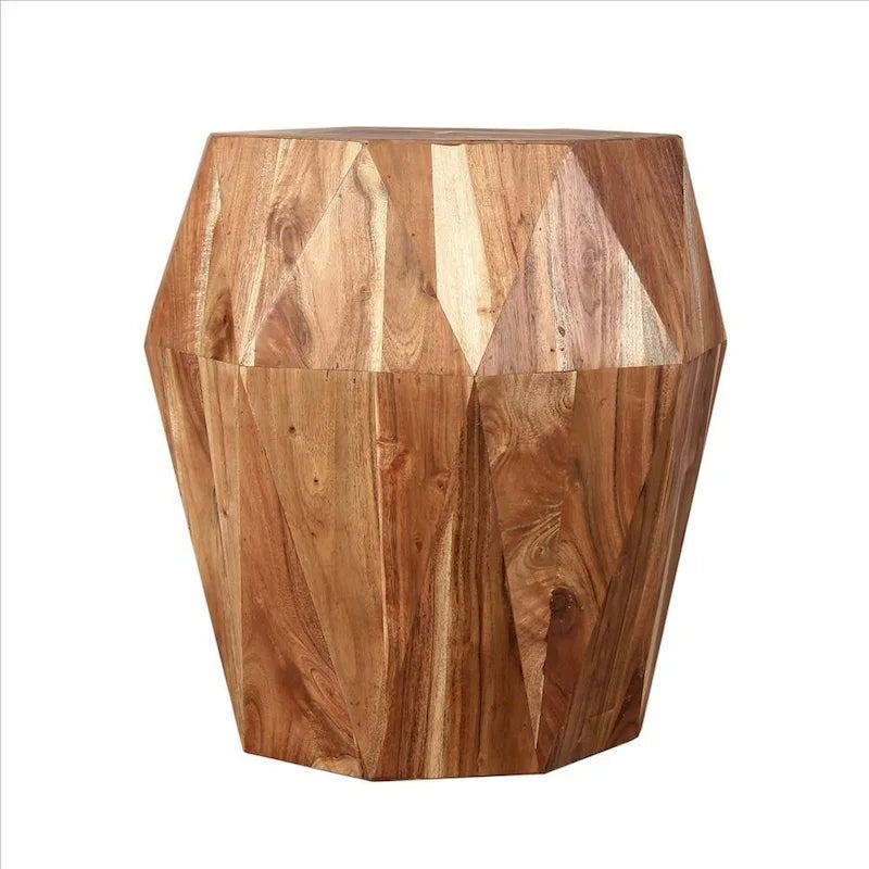 21,5-calowy, fasetowany ręcznie wykonany stolik boczny z drewna mango z ośmiokątnym blatem, naturalny brąz - 16L x 16W x 21,5H