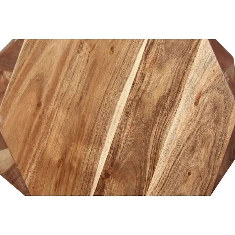 21,5-calowy, fasetowany ręcznie wykonany stolik boczny z drewna mango z ośmiokątnym blatem, naturalny brąz - 16L x 16W x 21,5H