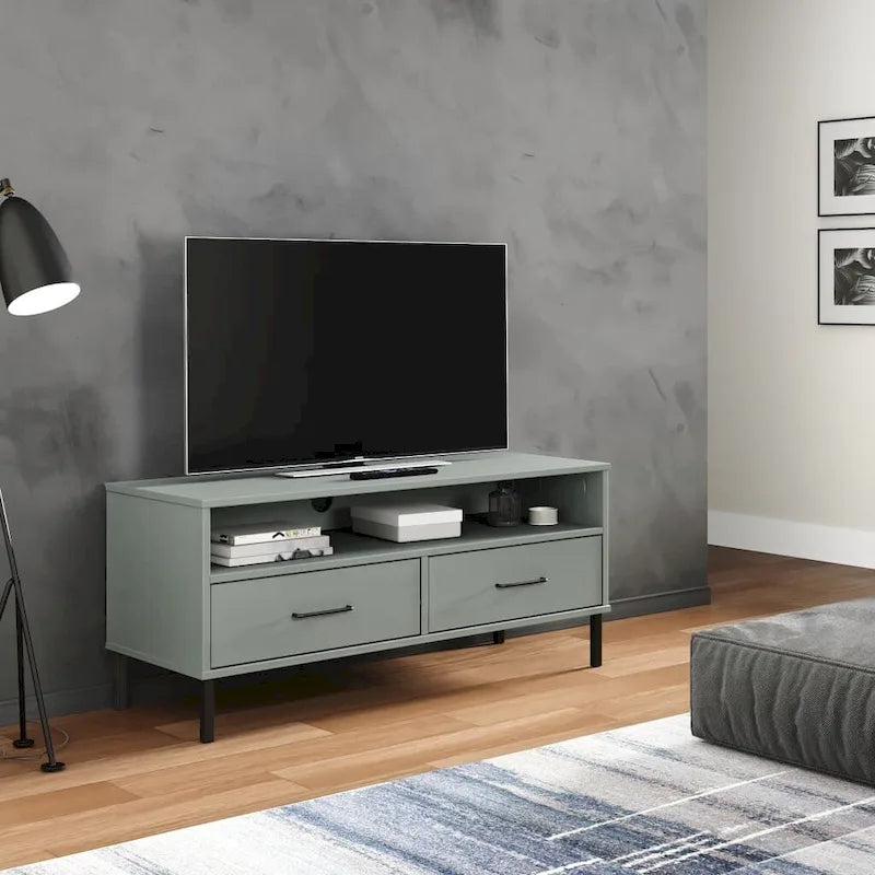 Konsola pod telewizor z litego drewna sosnowego | Styl OSLO | 106x40x46.5 cm | Rustykalno-industrialny