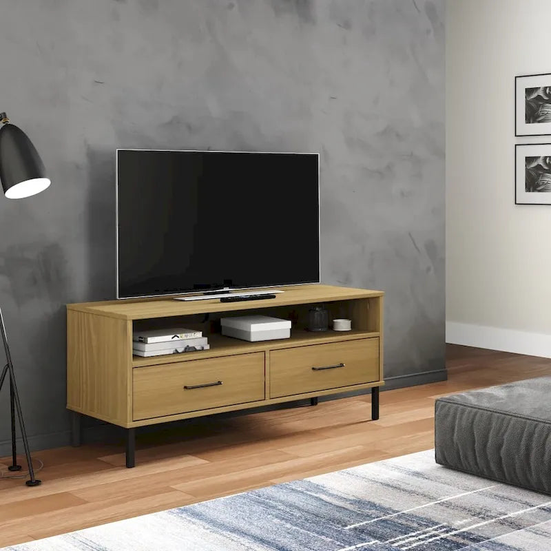 Konsola pod telewizor z litego drewna sosnowego | Styl OSLO | 106x40x46.5 cm | Rustykalno-industrialny