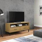 Konsola pod telewizor z litego drewna sosnowego | Styl OSLO | 106x40x46.5 cm | Rustykalno-industrialny