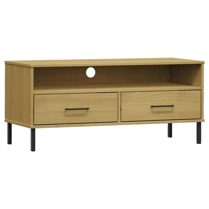 Konsola pod telewizor z litego drewna sosnowego | Styl OSLO | 106x40x46.5 cm | Rustykalno-industrialny